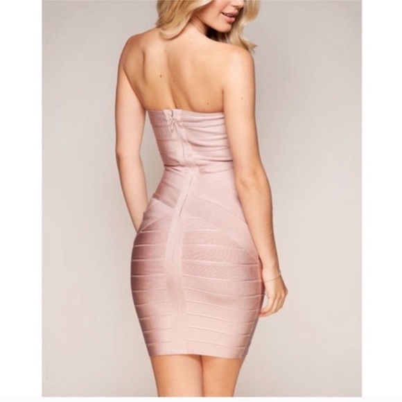 House of CB NWT Leila sz large Strapless Bandage Bodycon Mini Dress pink blush - Picture 3 of 12